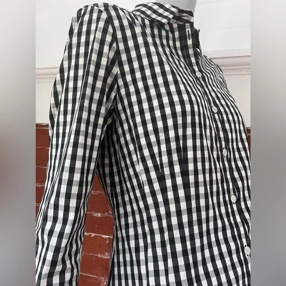 Lafayette 148 Black and White Gingham Fitted Button Down Shirt Checked Top - Picture 10 of 15